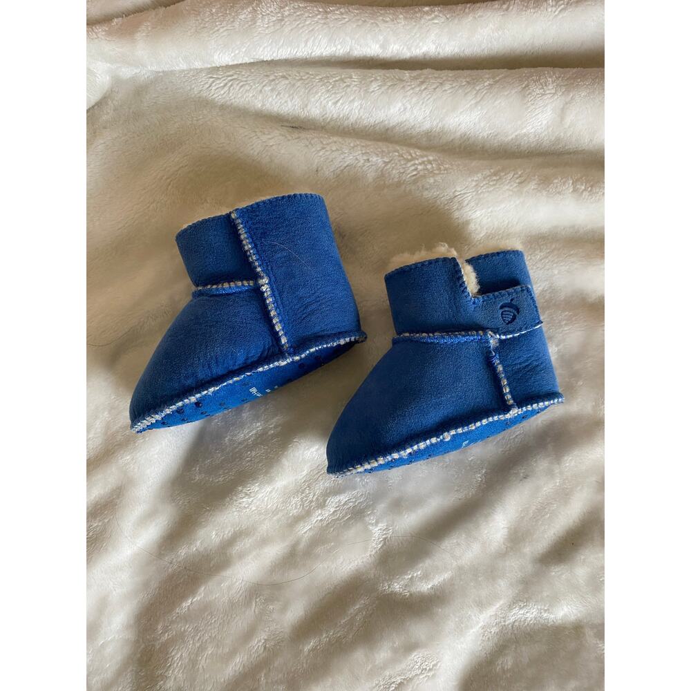 Acorn for Garnet Hill 6-12 M Blue GUC Slipper Boot Sherpa Lined Velcro Closure